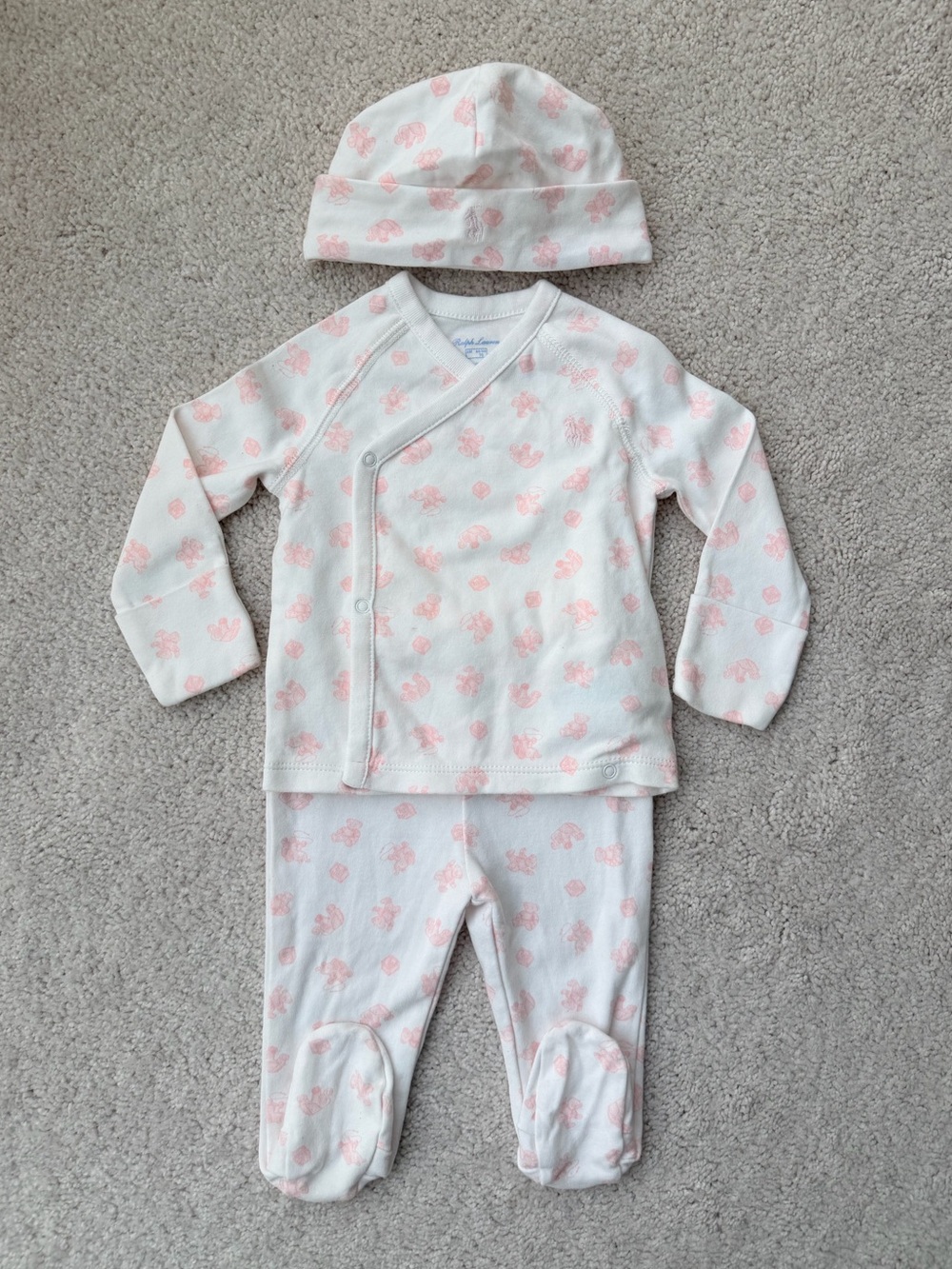 Ralph Lauren White and Light Pink Infant 3-Piece Pajama Set